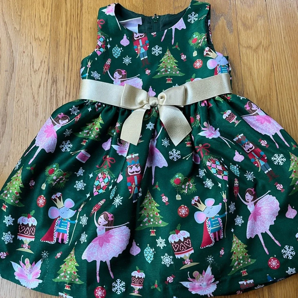 Holiday Green Ballet Nutcracker Dress with Gold Bow - Kids